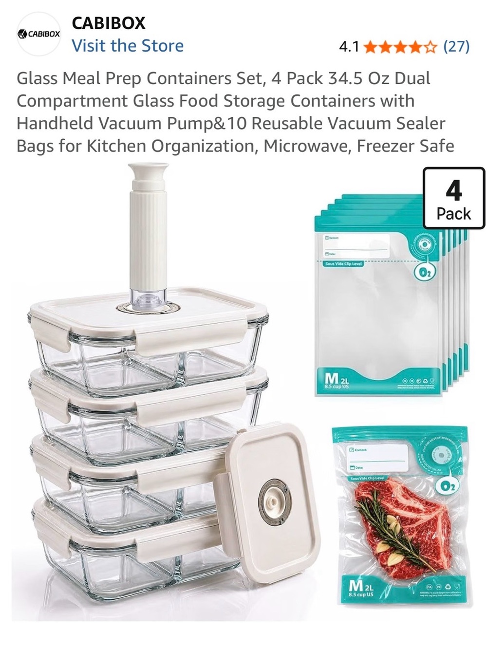 Glass Vacuum seal storage containers and bags.